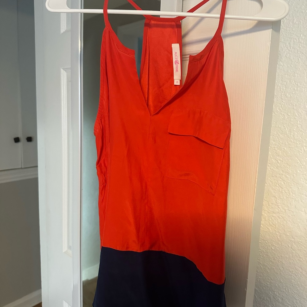 Alice & Trixie Red and Navy Silk Colorblock Camisole Top
